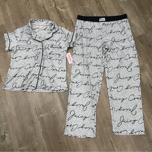 NEW Juicy Couture Women Size M Pants Pajama Set in Gray and Black‎ Logo